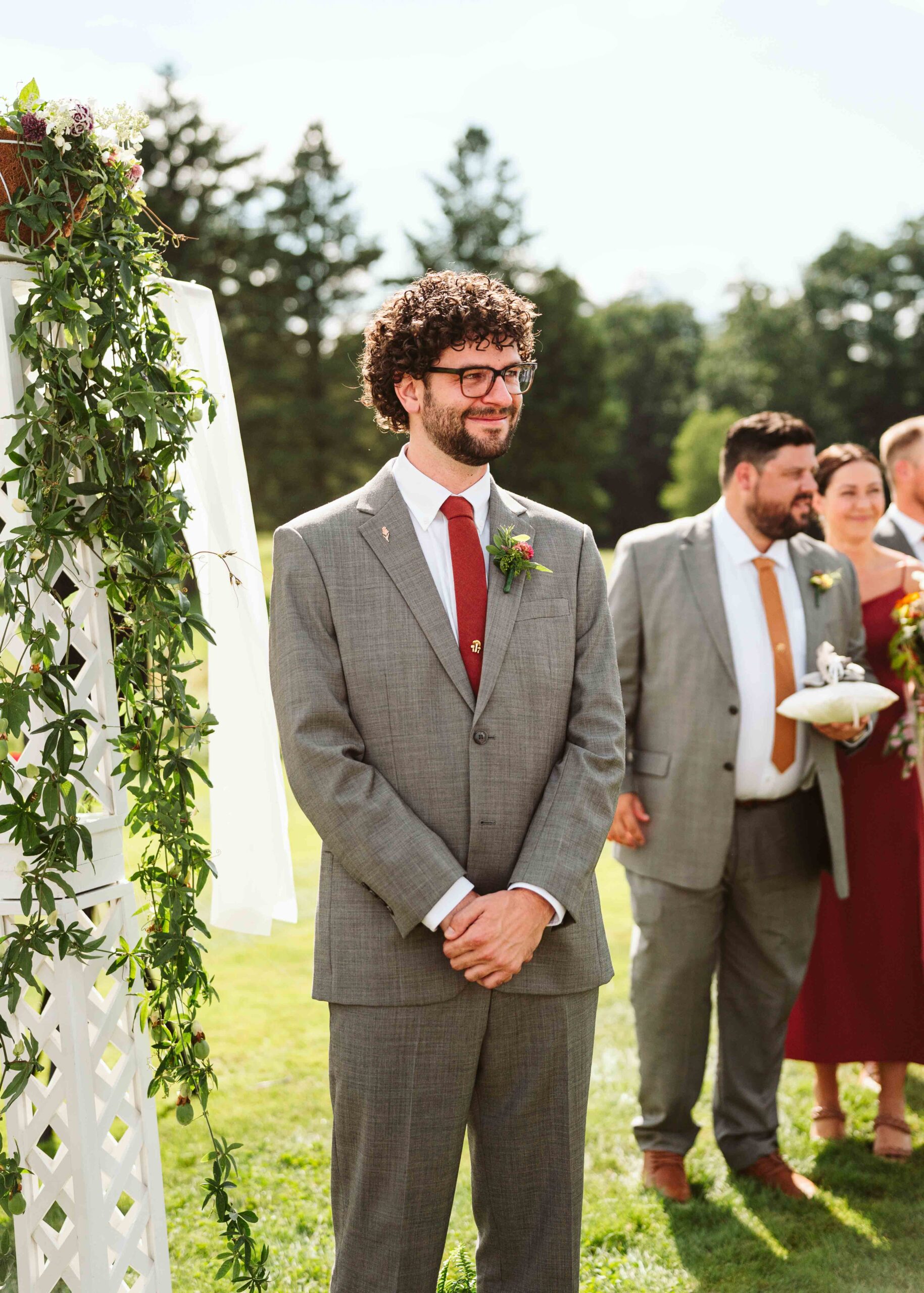 NH New England Rockingham Country Club wedding summer seacoast photographer  New Hampshire  groom reaction ceremony