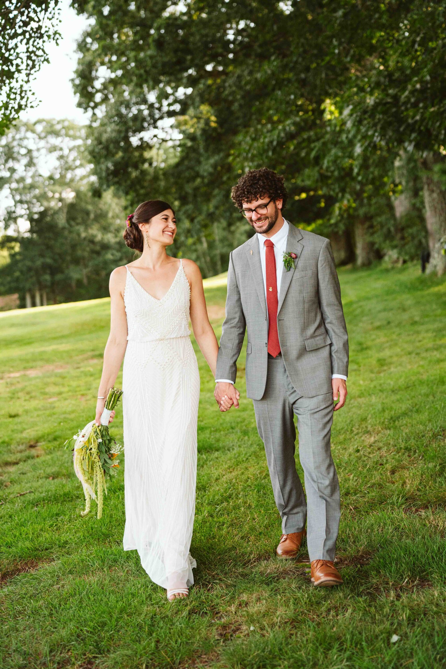 NH New England Rockingham Country Club wedding summer seacoast photographer  New Hampshire wild flowers bride and groom bouquet wedding candid