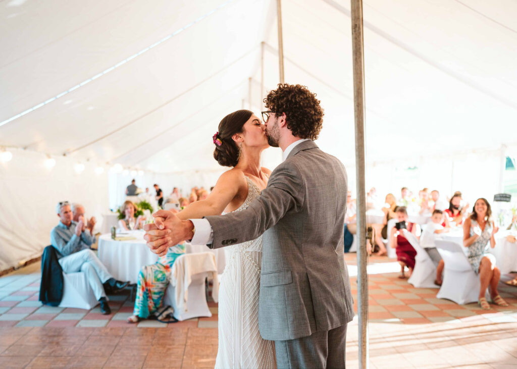 NH New England Rockingham Country Club wedding summer seacoast photographer  New Hampshire entrance reception tent wedding candid fun first dance