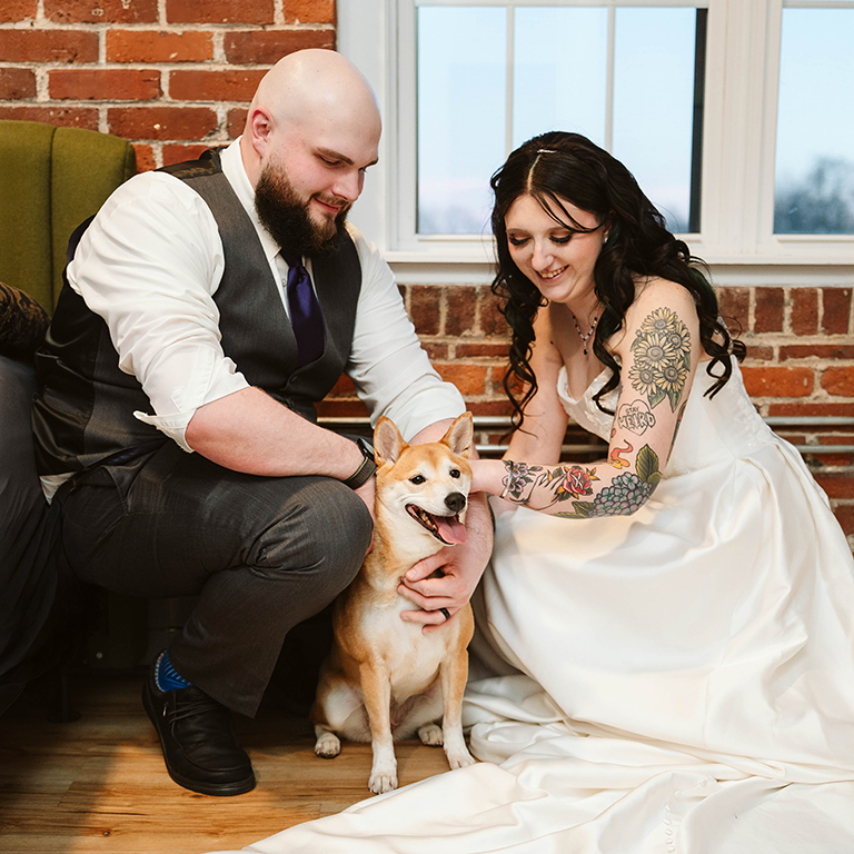 Bride and groom with dog Venues at the Factory Wedding Photographer